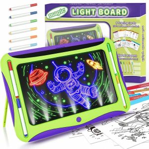 Magic LED Drawing Board For Kids, Toys For Girls Ages 6-8, Light Up Tracing Board With 9 Double-Sided Cards, 6 Markers, Scribble Writing Board Toddler Learning Toys, Arts And Crafts Set For 4-6 Years Old Easter Birthday Gift